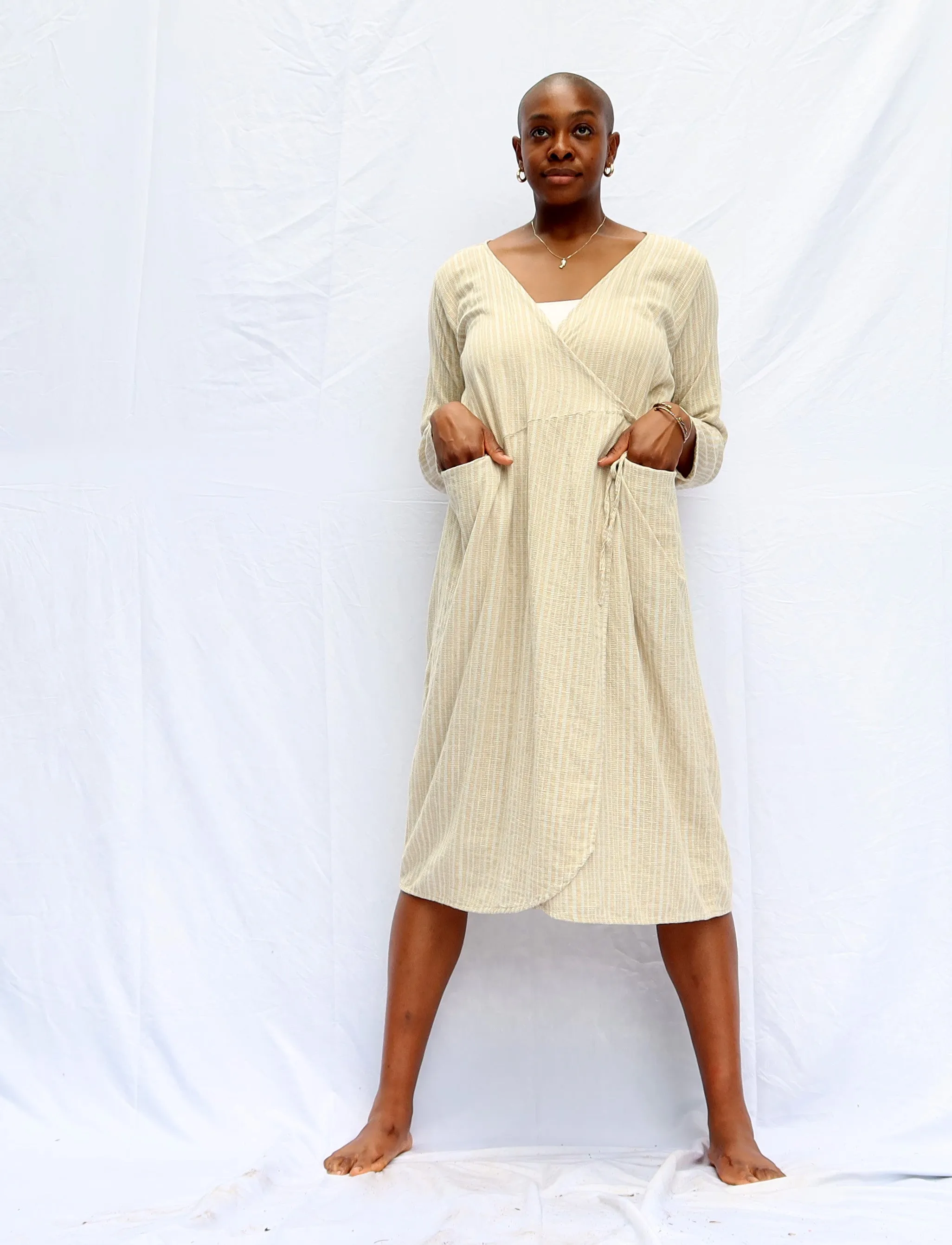 Handwoven - Wrap Origami Below Knee Dress