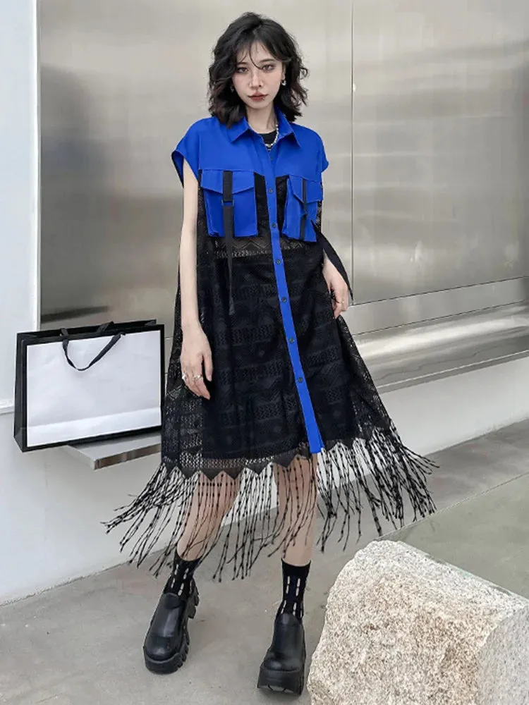 HEYFANCYSTYLE Harajuku Tassel Blouse Dress