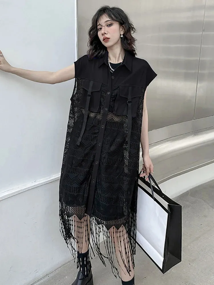 HEYFANCYSTYLE Harajuku Tassel Blouse Dress