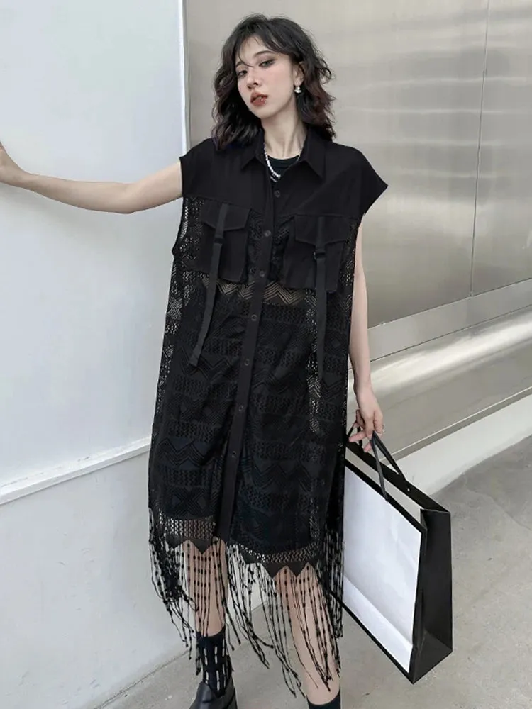 HEYFANCYSTYLE Harajuku Tassel Blouse Dress