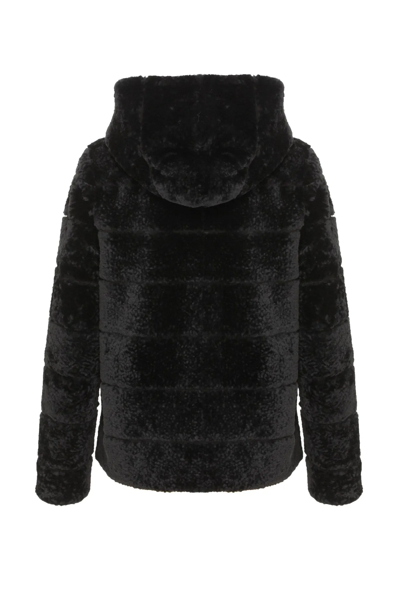 Horizontal Curly Shearling Lamb Zip Jacket with Hood