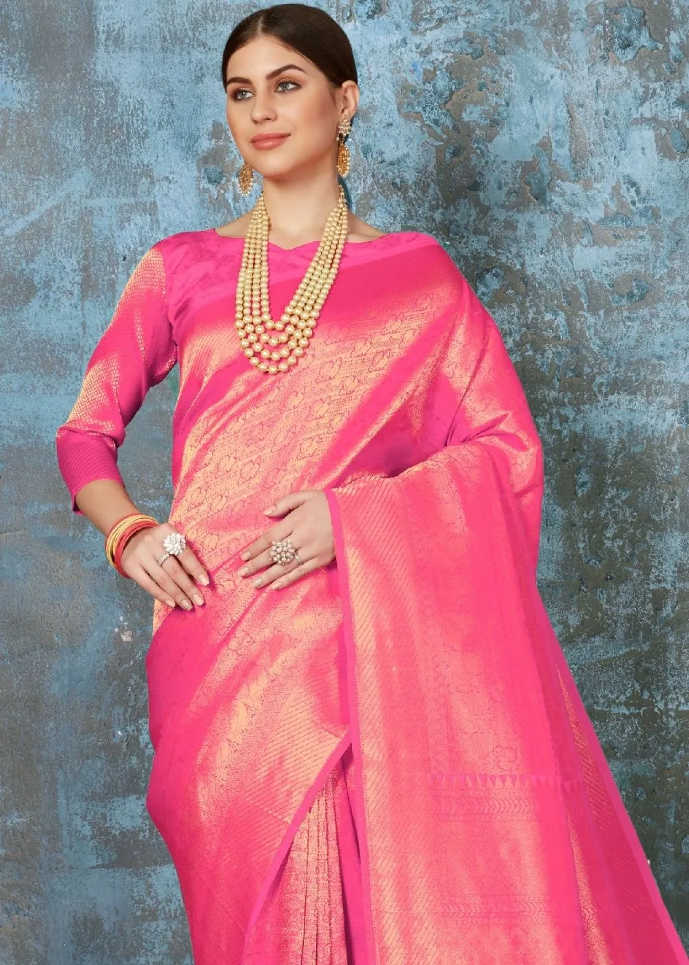 Hot Pink Handloom Weave Kanjivaram Silk Saree: Special Wedding Edition