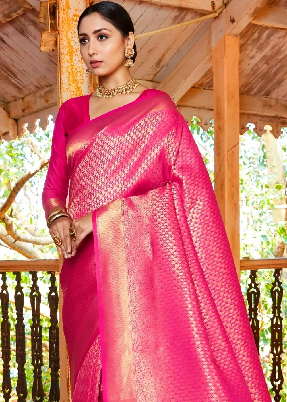 Hot Pink Woven Kanjivaram Saree:Limited Edition