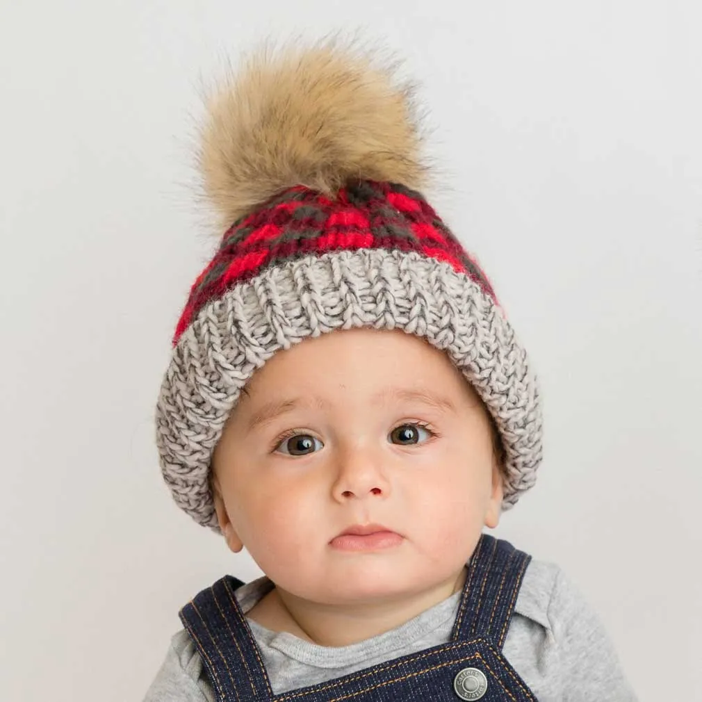 Huggalugs Red Buffalo Check Beanie