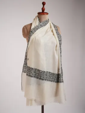 Ivory Cashmere Scarf in Black Sozni Embroidery