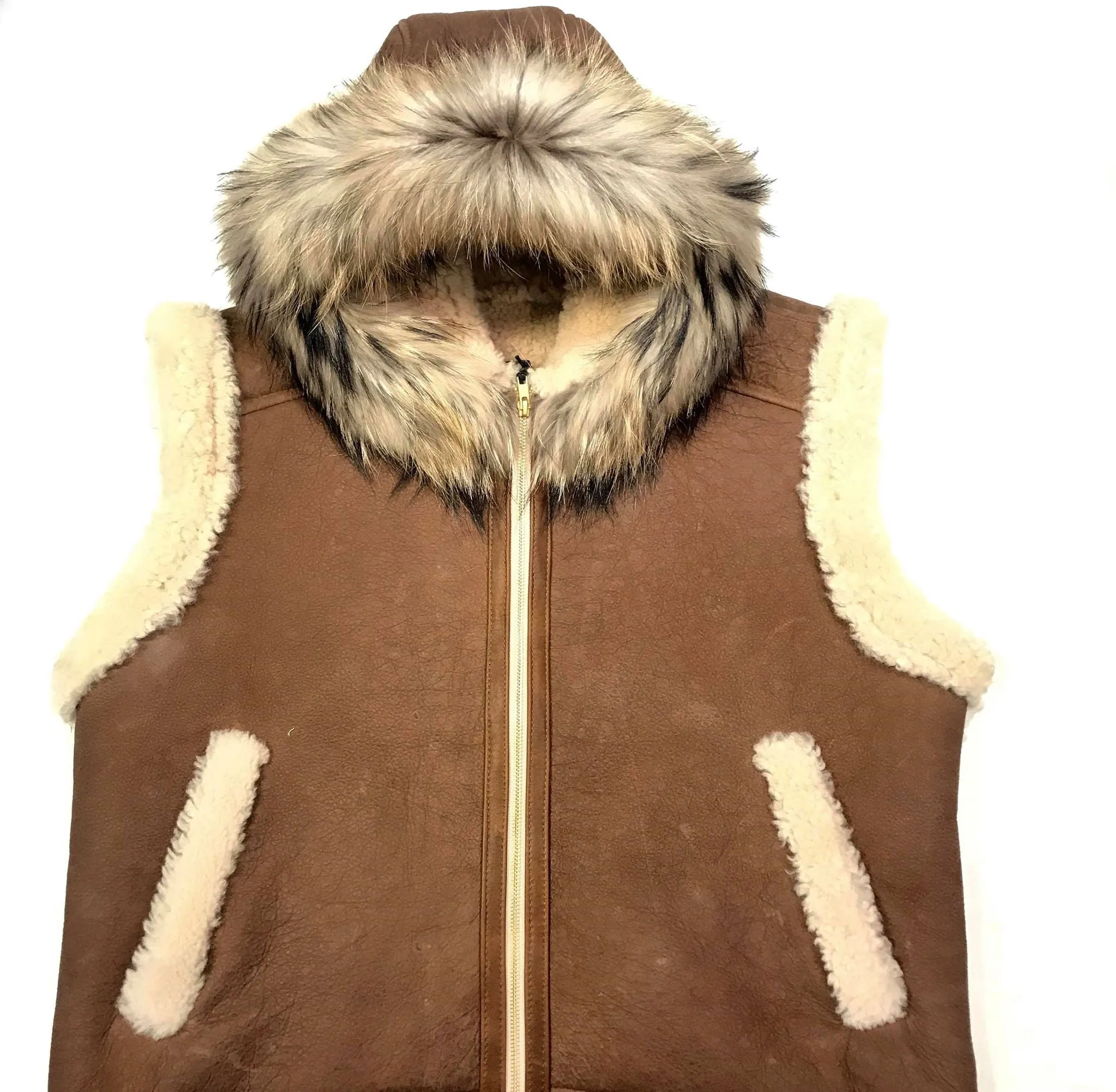 Kashani Brown Fox Fur Shearling Vest