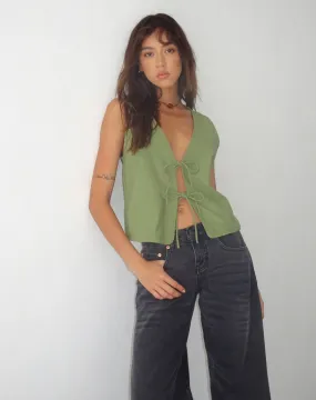 Kayve Tie Front Top in Dark Sage