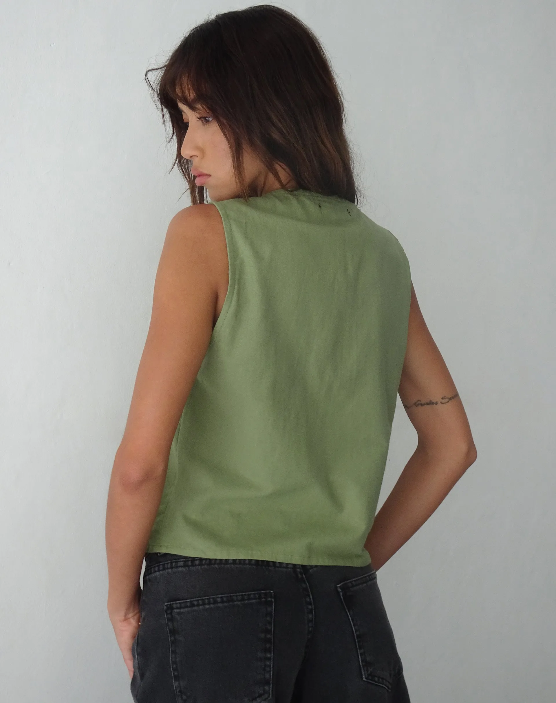 Kayve Tie Front Top in Dark Sage