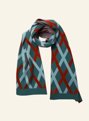 Knitted Scarf - Teal Lattice