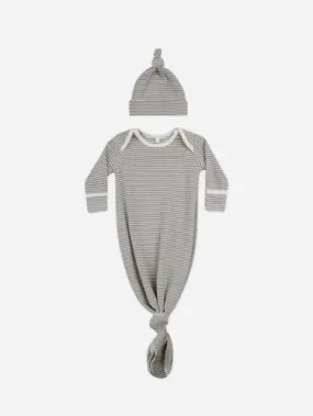 Knotted Baby Gown w/ Hat Set - Lagoon Micro Stripe *ONE LEFT*