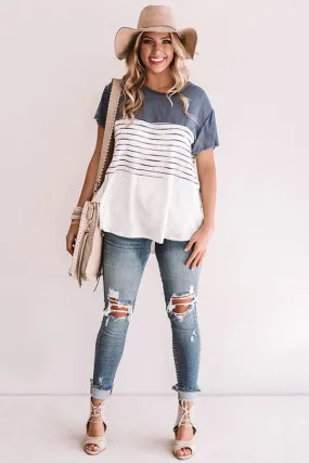 Latte Please Mineral Washed Stripe Top in Blue