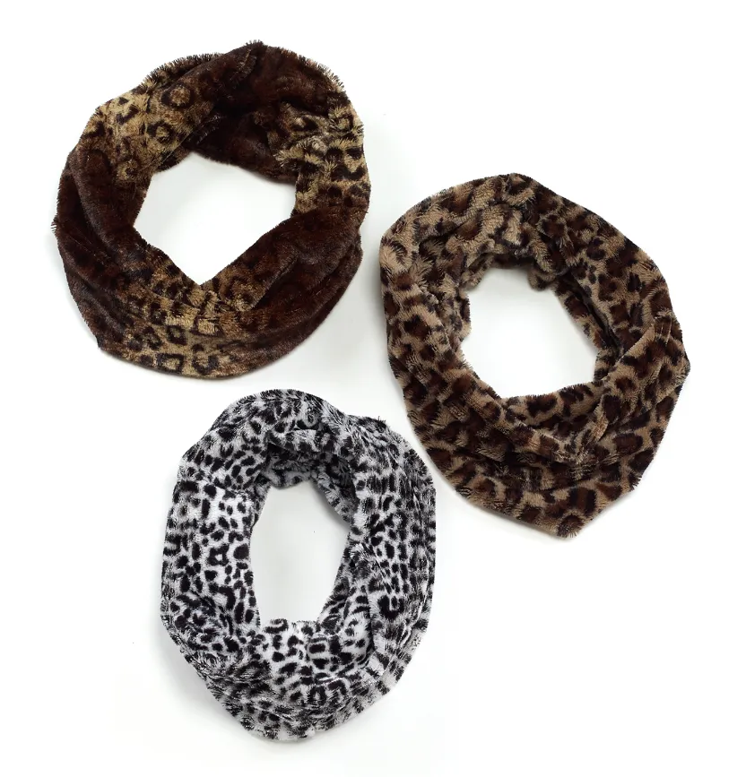 Leopard Print Fur Infinity Scarf