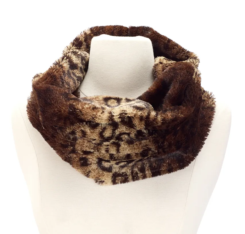 Leopard Print Fur Infinity Scarf