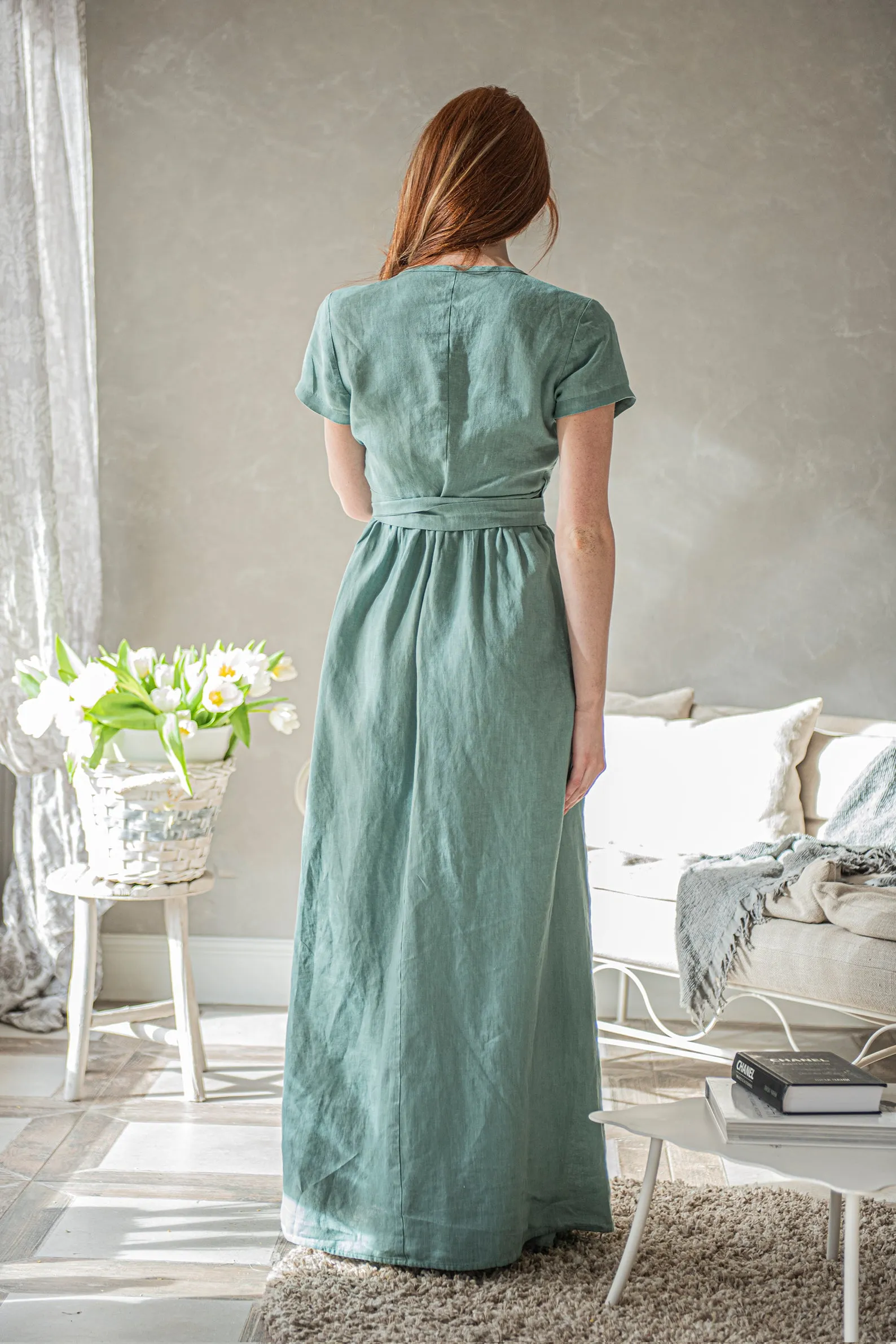 Long Linen Wrap Dress