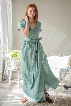 Long Linen Wrap Dress