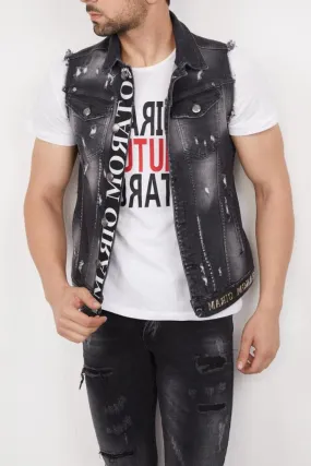 Men's Black Denim Vest Unique Design by Mario Morato in Europe | 2444