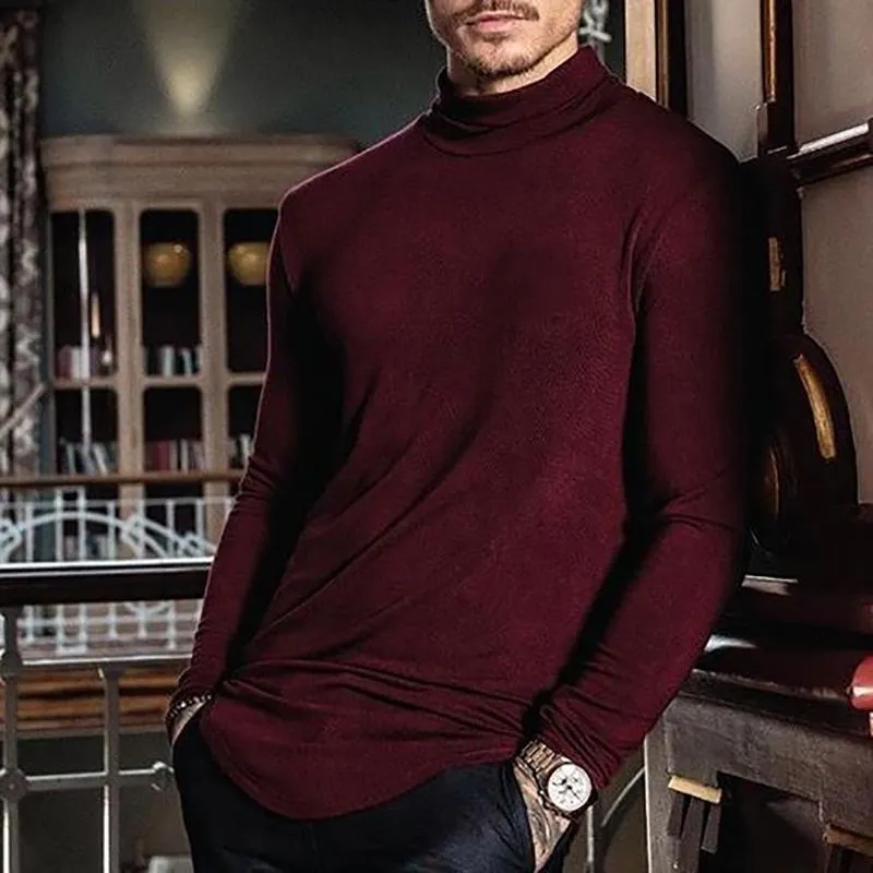 Men's Fashion Casual Pure Color Turtleneck T-Shirt