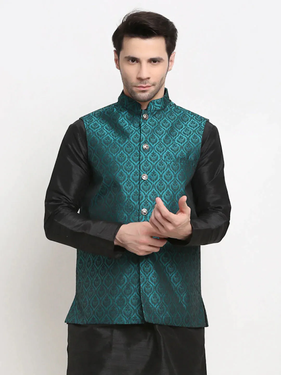 Men'S Green Self-Designed Green Waistcoat