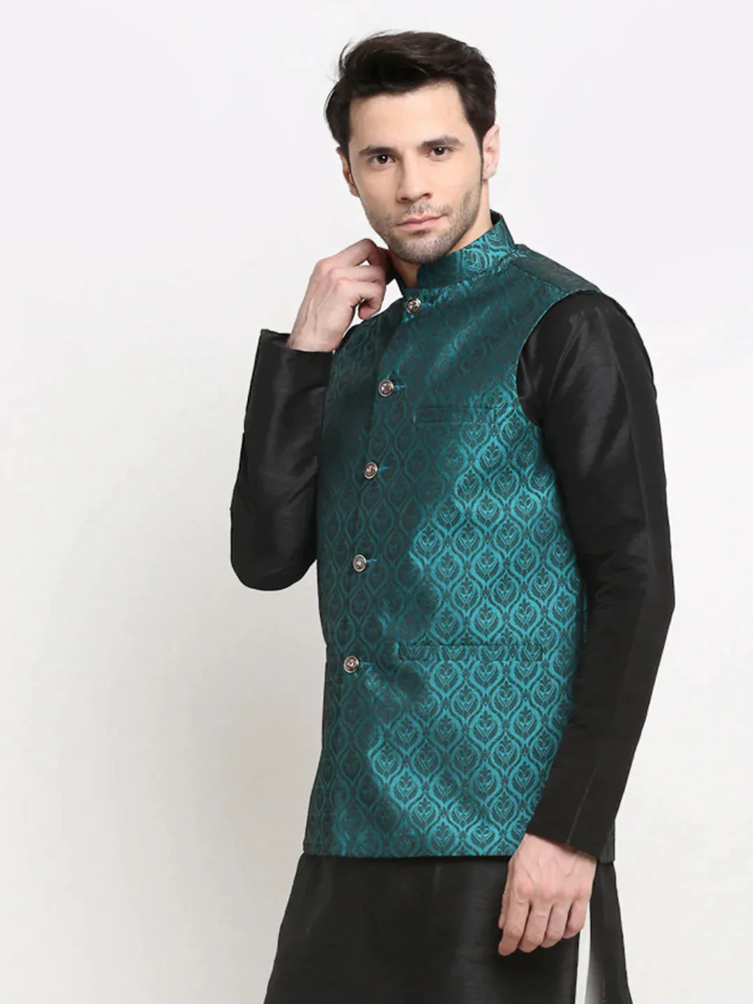 Men'S Green Self-Designed Green Waistcoat