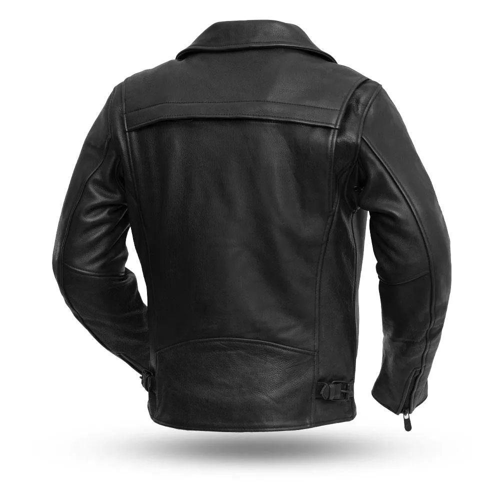 Mens Naked Leather Motorcycle Jacket With Asymmetrical Zipper Armored Pockets Gun Pockets