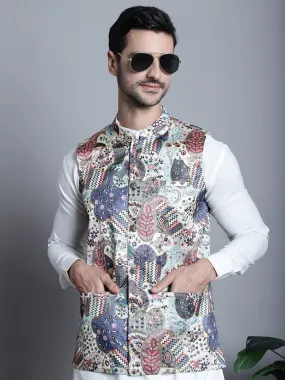 Men's Printed With Zari Work Nehru Jacket