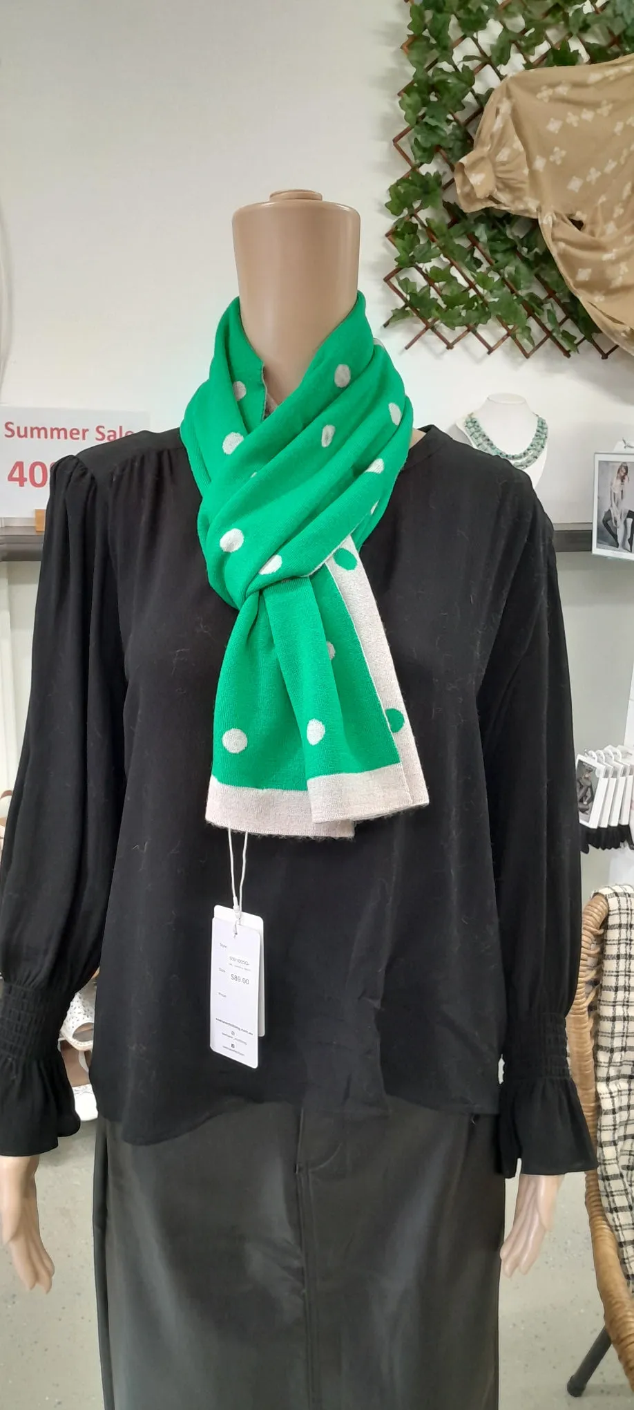 Merino Spot Scarf - Green & Wheat