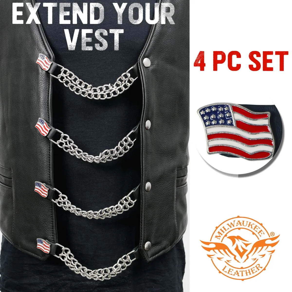 Milwaukee Leather American Flag Medallion Vest Extender - Double