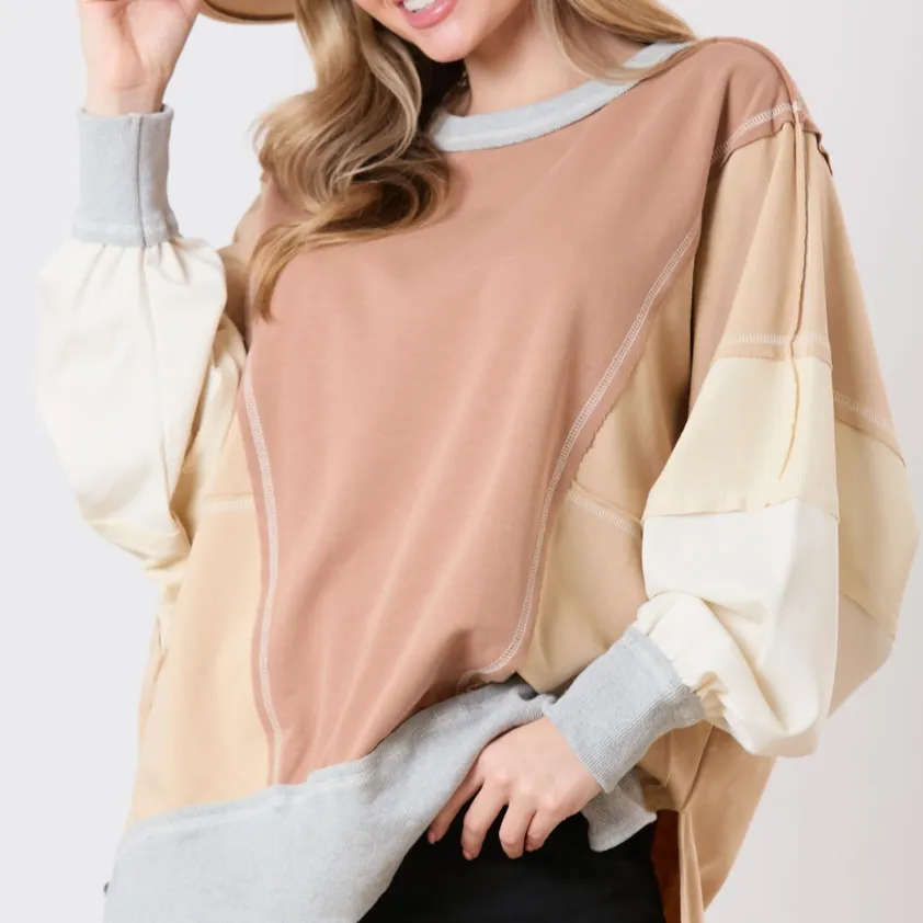 Mountain Side Color Block Oversized Sweater Top