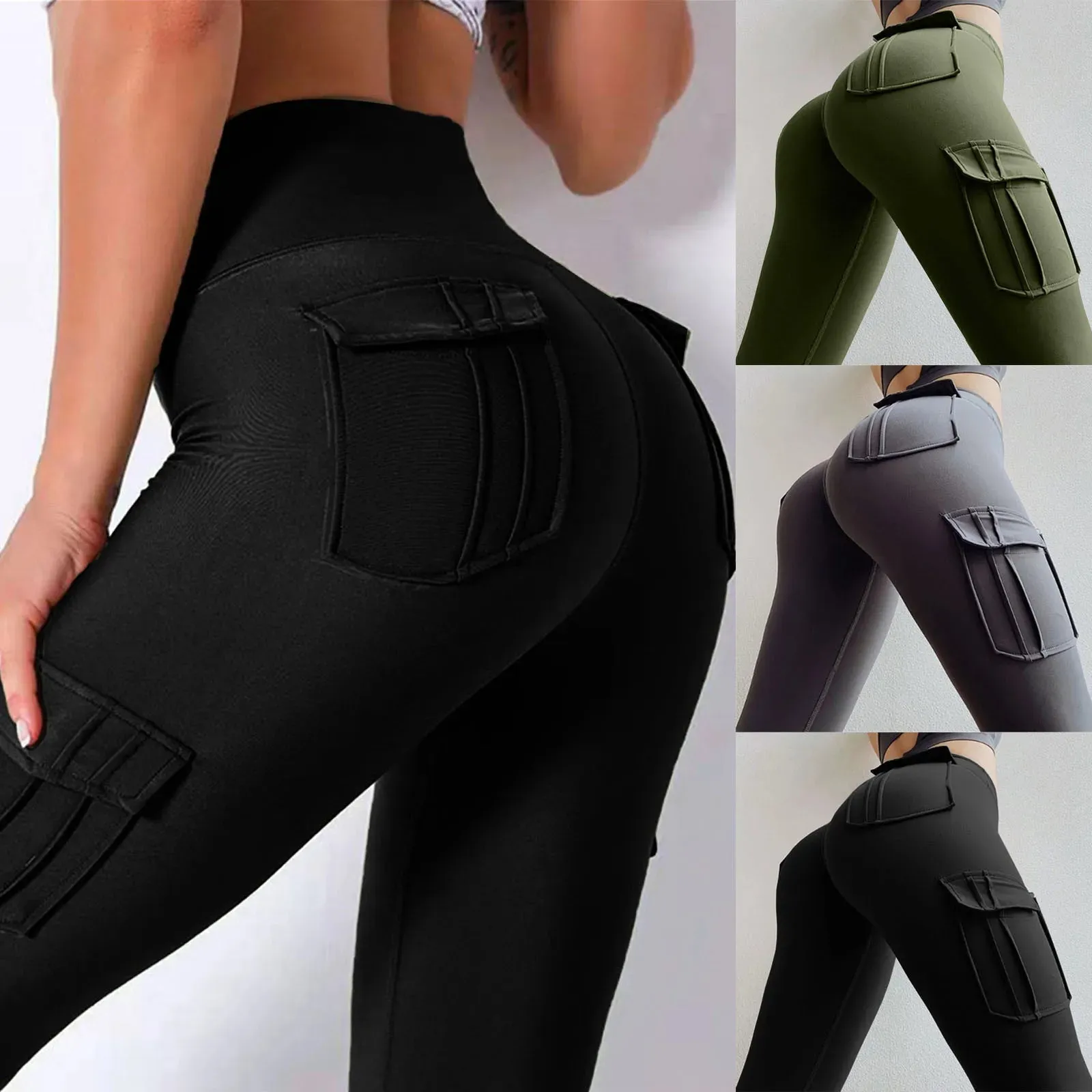 Multi-Pocket Pants Yoga Leggings | Solid Color Activewear Sport Leggings | Sexy Fitness Slim Pants for Women