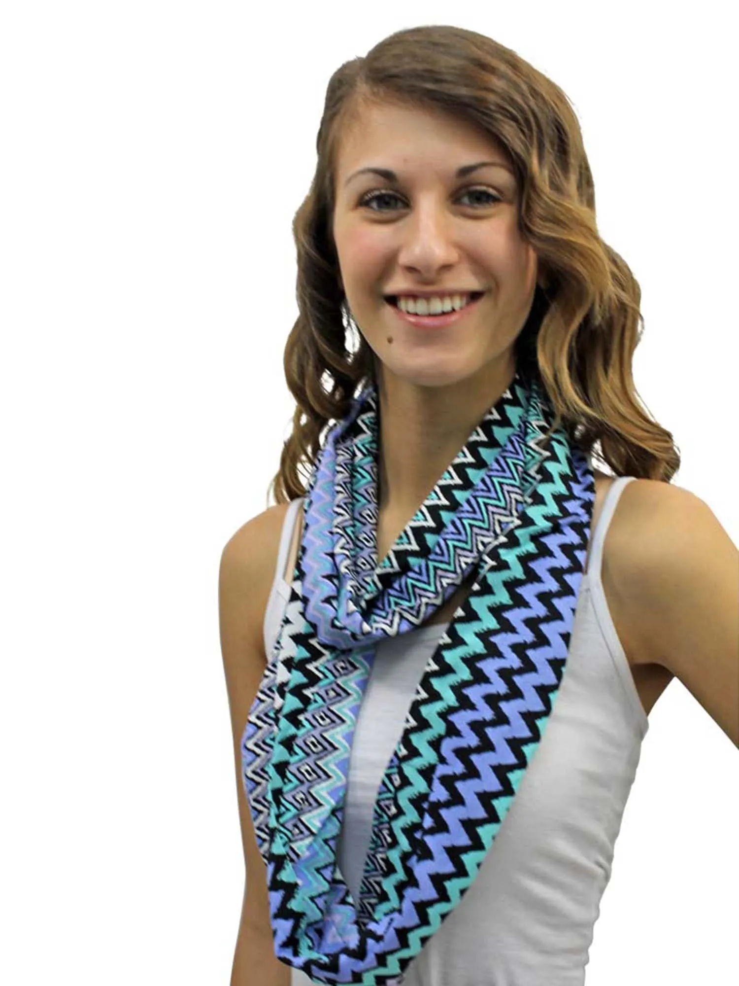 Multi-Tone Chevron Striped Zigzag Pattern Infinity Scarf