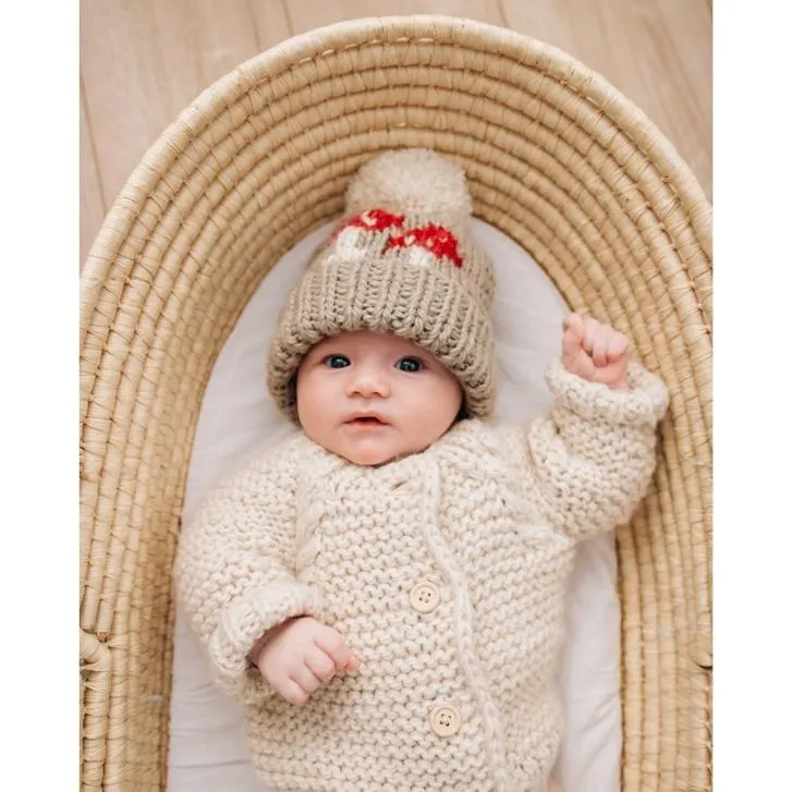 Mushroom Hand Knit Beanie Hat Pebble