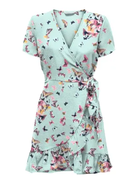 Nova Lux Short Sleeve Marlie Wrap Dress - Butterfly Print