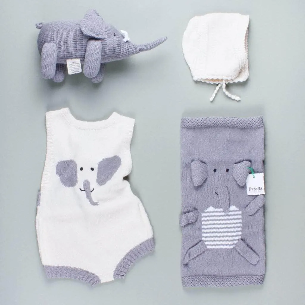 Organic Baby Gift Set | Elephant Bodysuit, Lovey, Toy & Hat