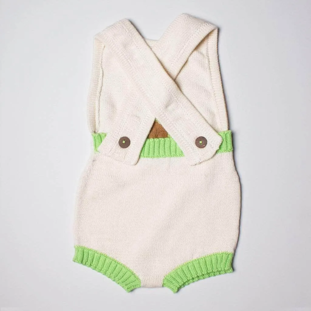 Organic Baby Gift Sets - Sleeveless Hand Knit Newborn Romper, Bonnet & Infant Rattle Toy | Avocado