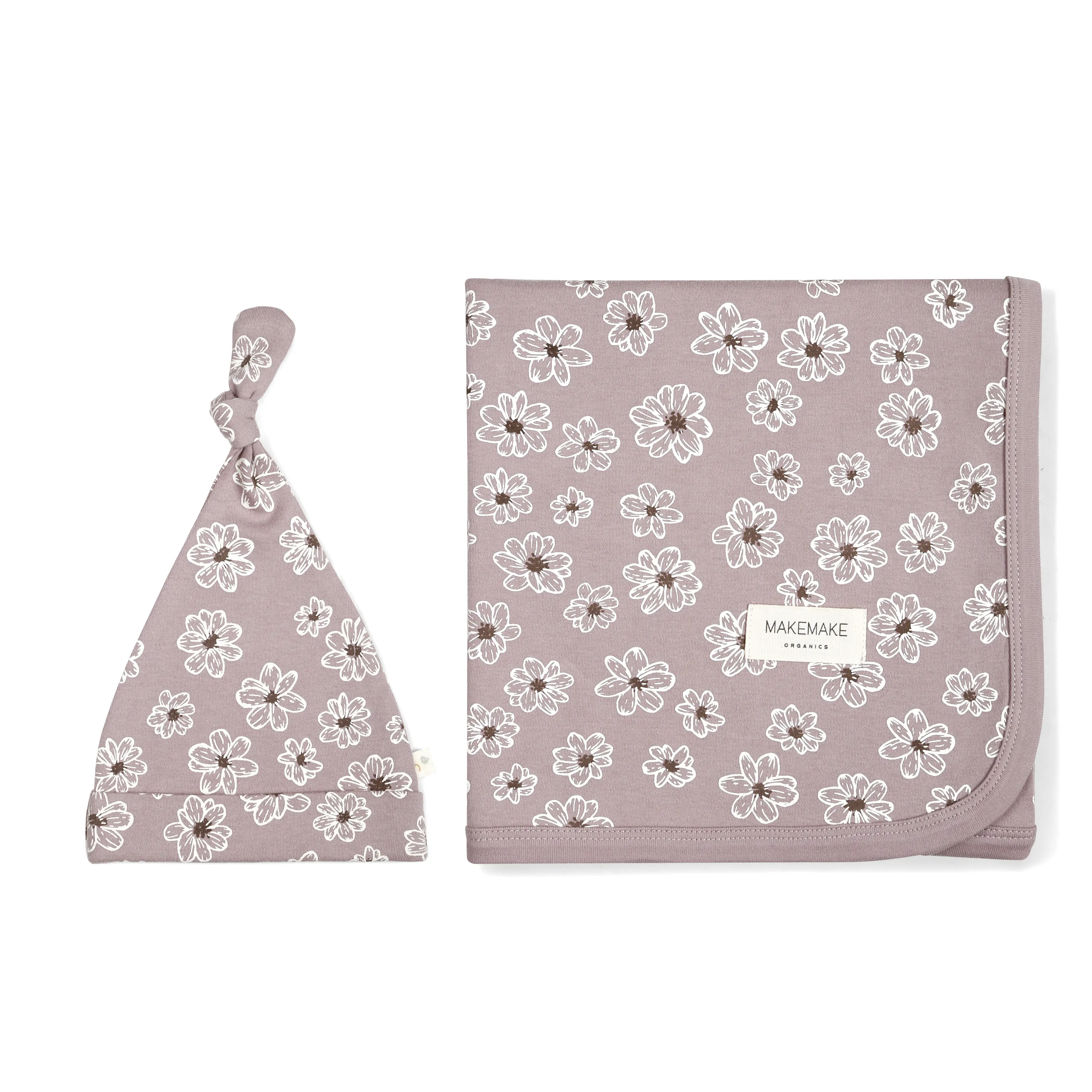 Organic Baby Swaddle Blanket & Hat - Daisies