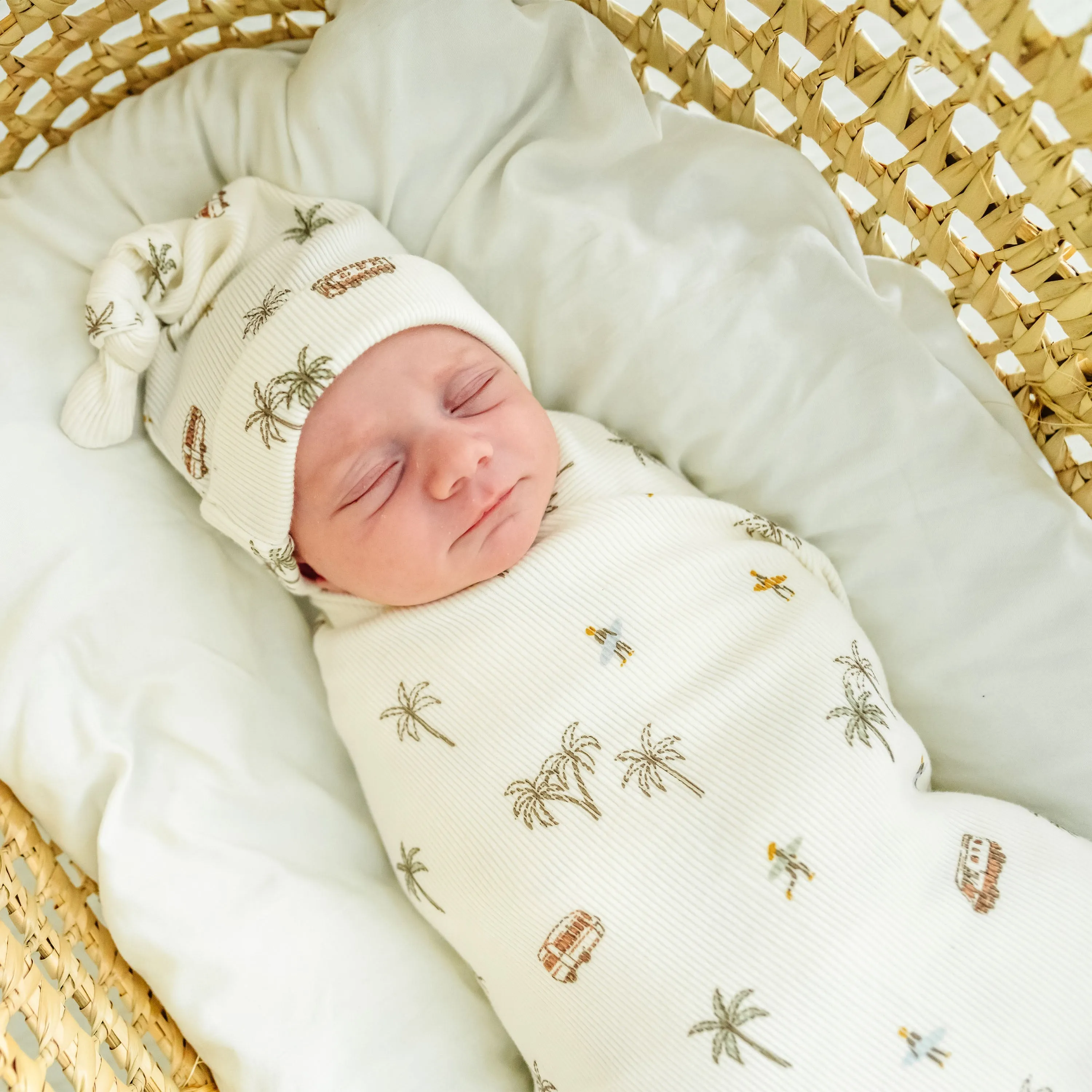 Organic Baby Swaddle Blanket & Hat - Malibu