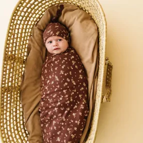 Organic Swaddle Blanket & Hat - Winter Bloom