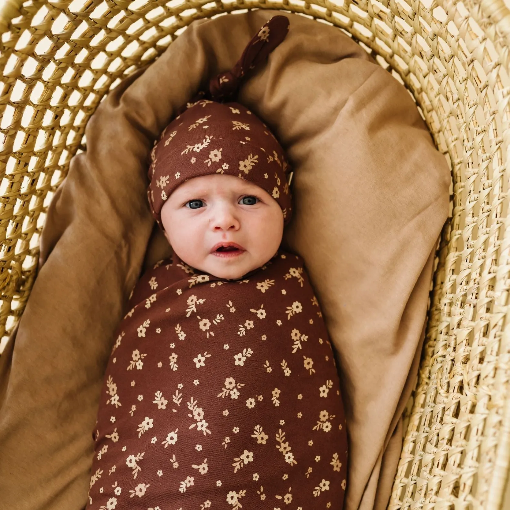 Organic Swaddle Blanket & Hat - Winter Bloom