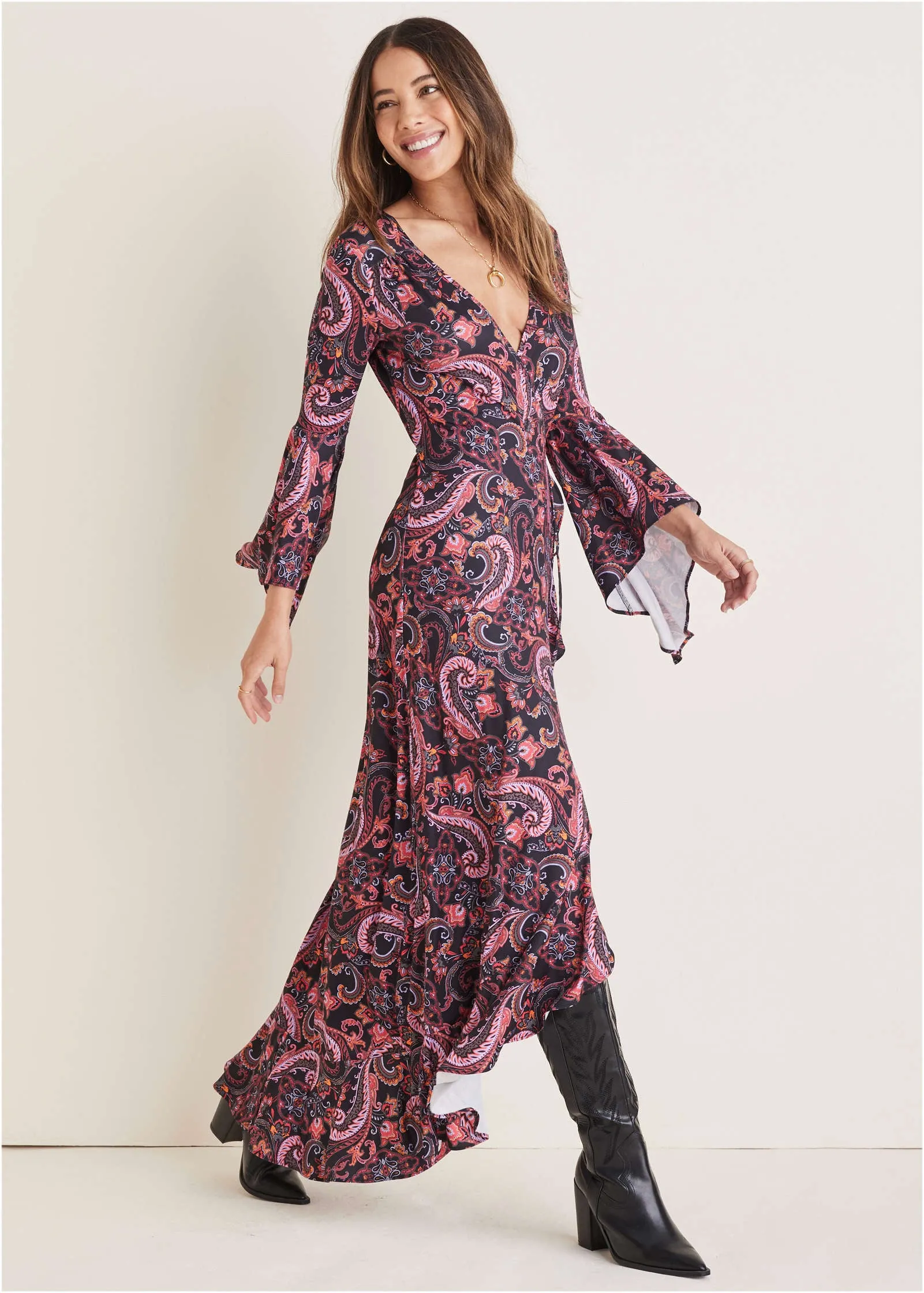 Paisley Wrap Maxi Dress - Multi-Paisley