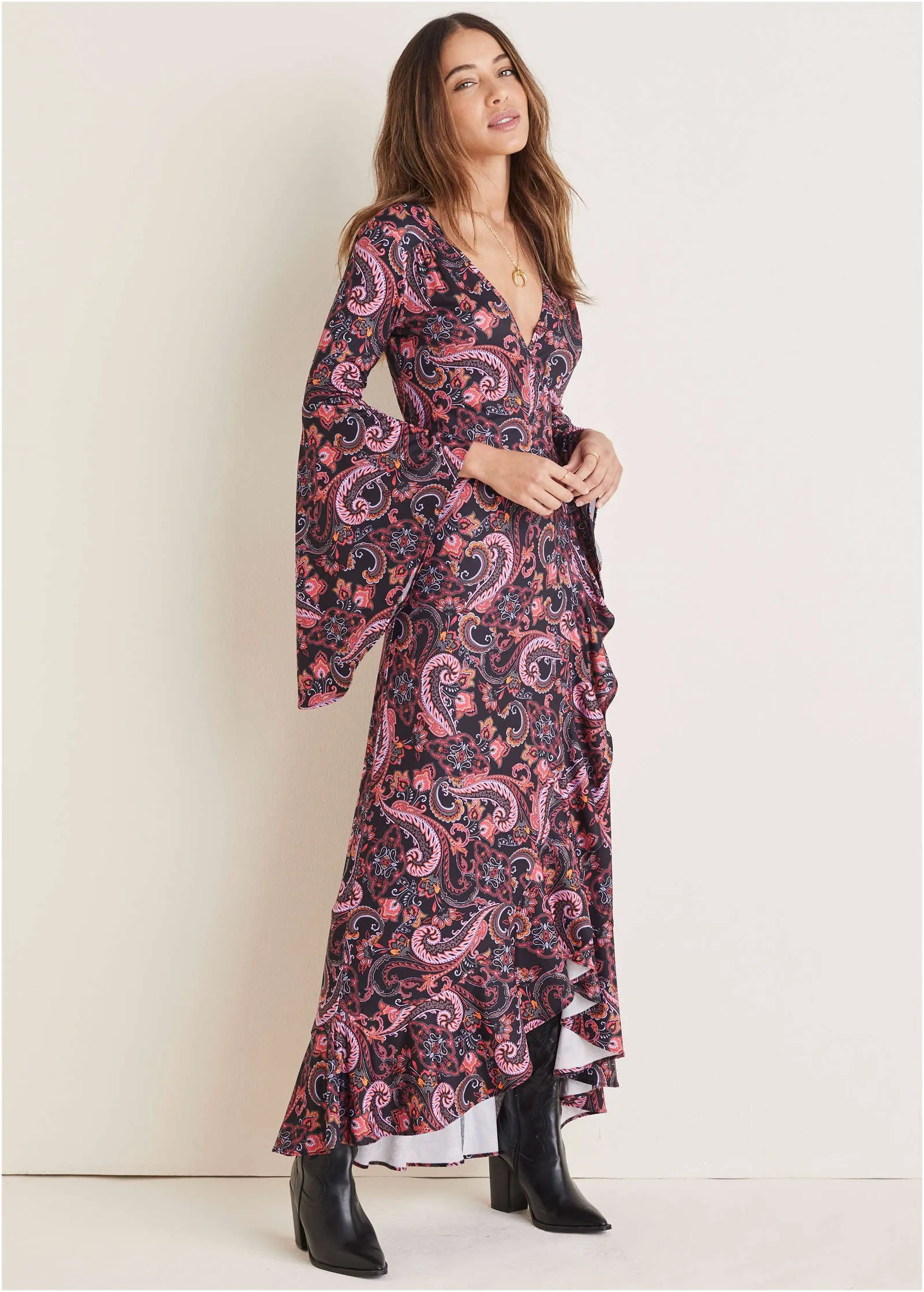 Paisley Wrap Maxi Dress - Multi-Paisley