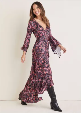 Paisley Wrap Maxi Dress - Multi-Paisley