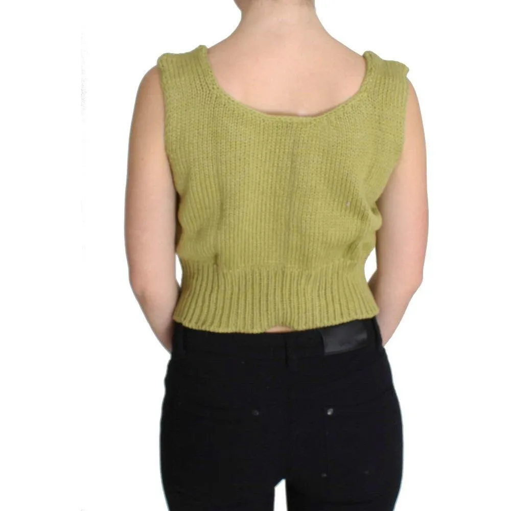 PINK MEMORIES Elegant Green Knit Sleeveless Vest Sweater