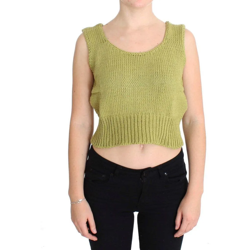 PINK MEMORIES Elegant Green Knit Sleeveless Vest Sweater