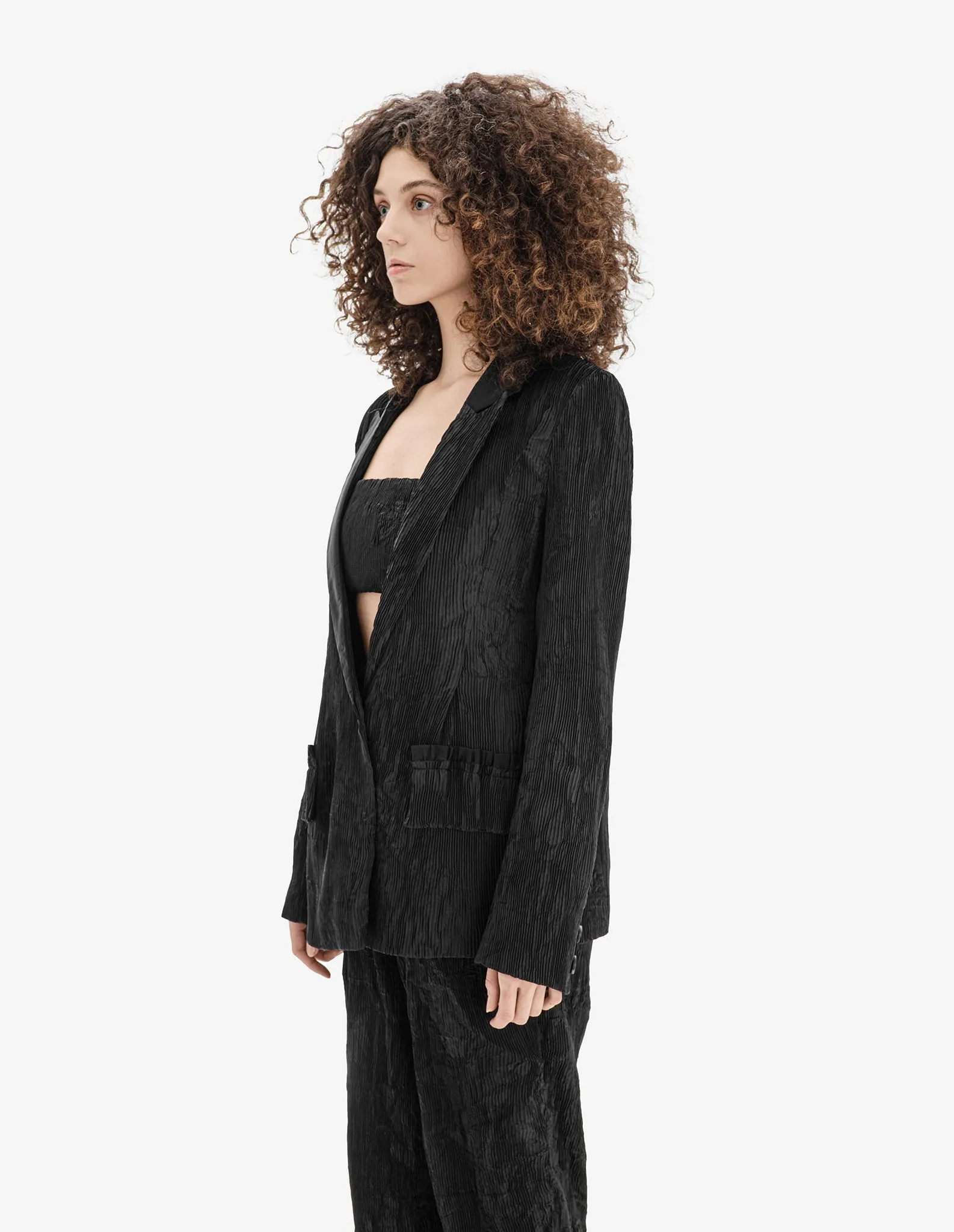 Pleated-Texture Blazer