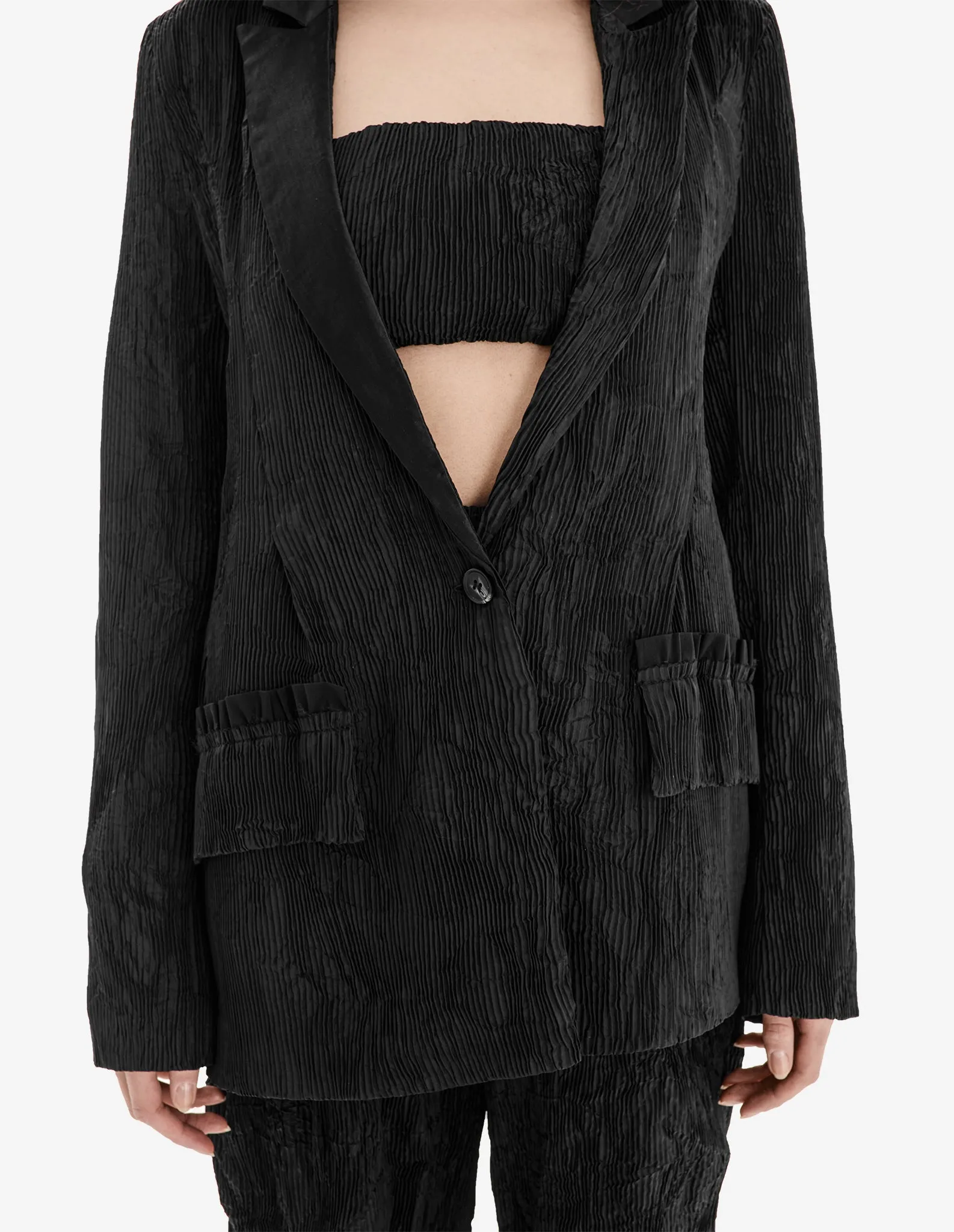 Pleated-Texture Blazer