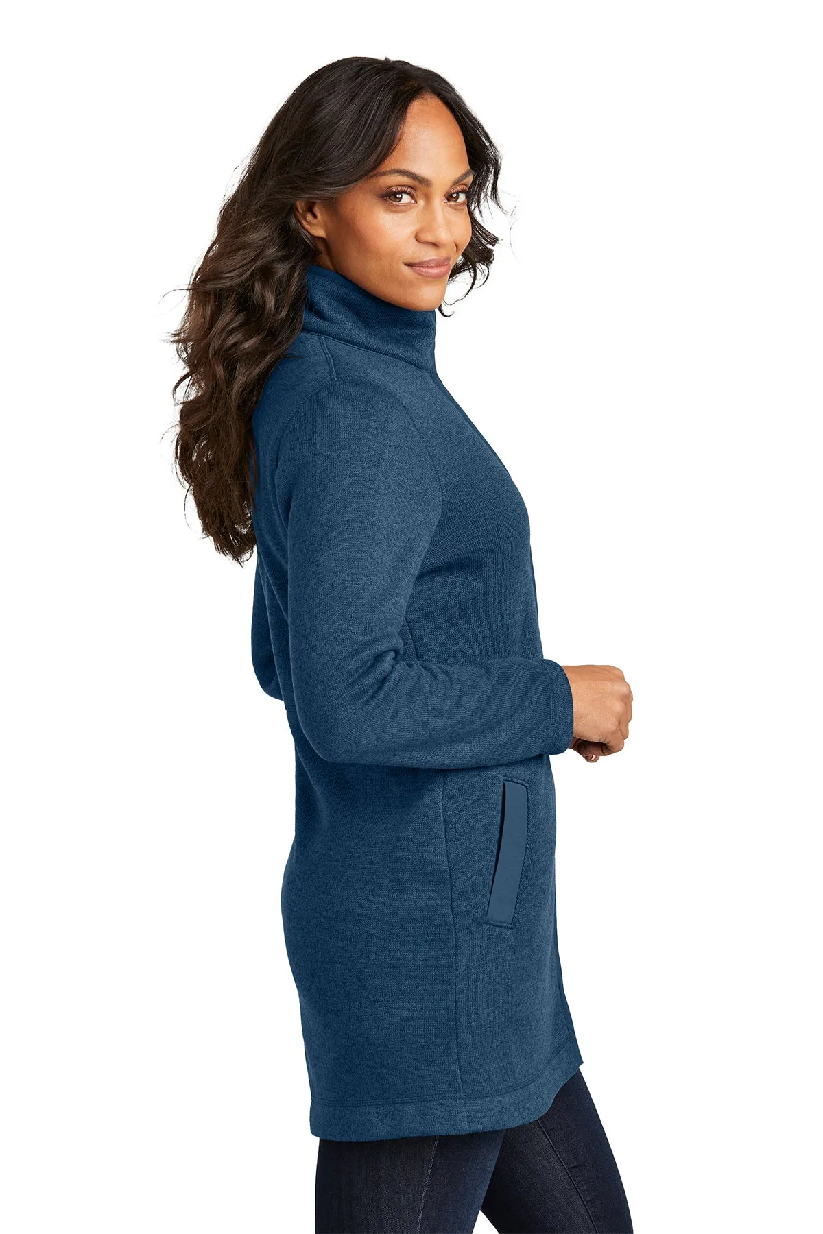 Port Authority Ladies Arc Sweater Fleece Long Custom Jackets, Insignia Blue Heather