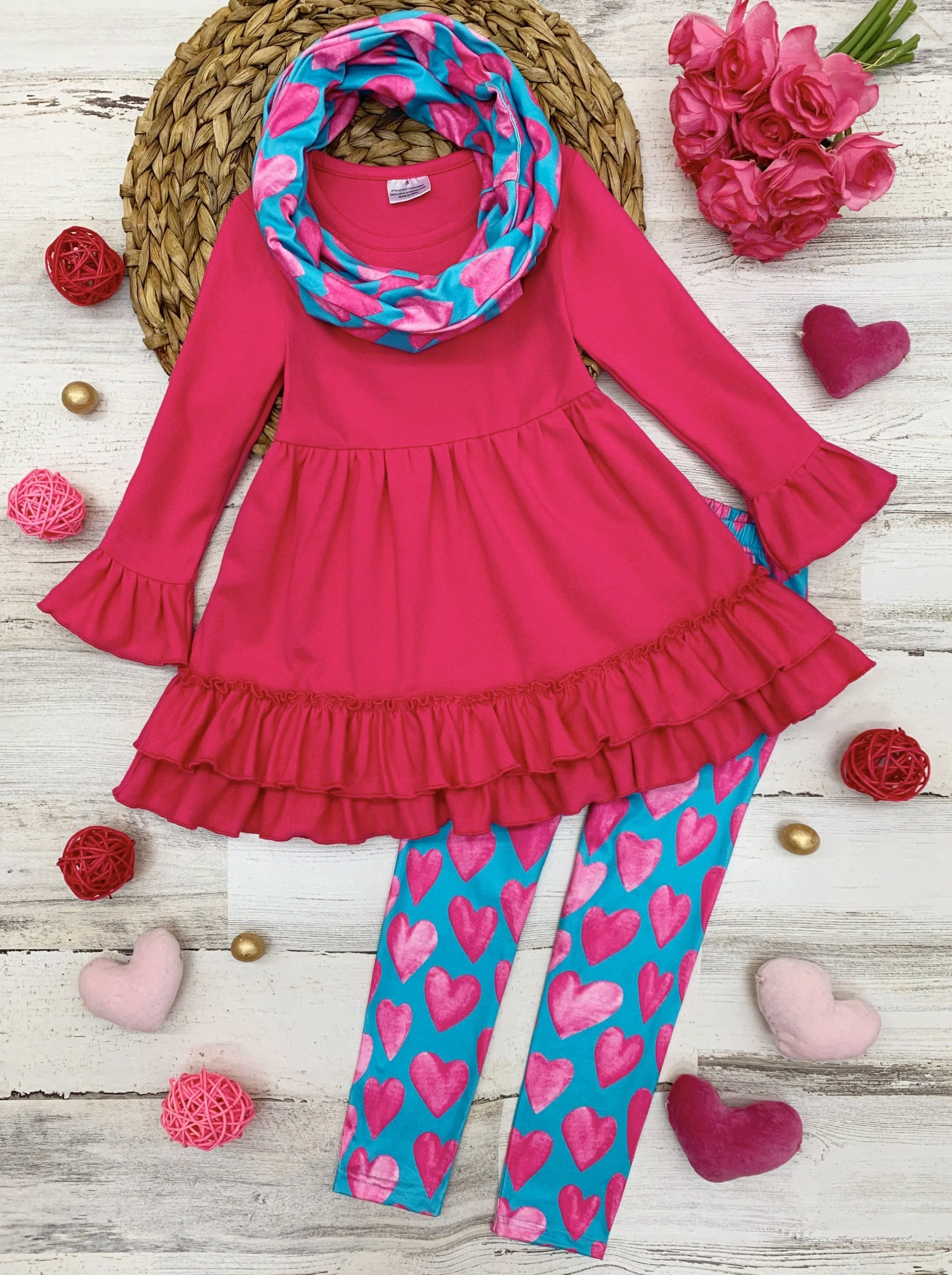 Precious Hearts Tunic, Scarf And Legging Set