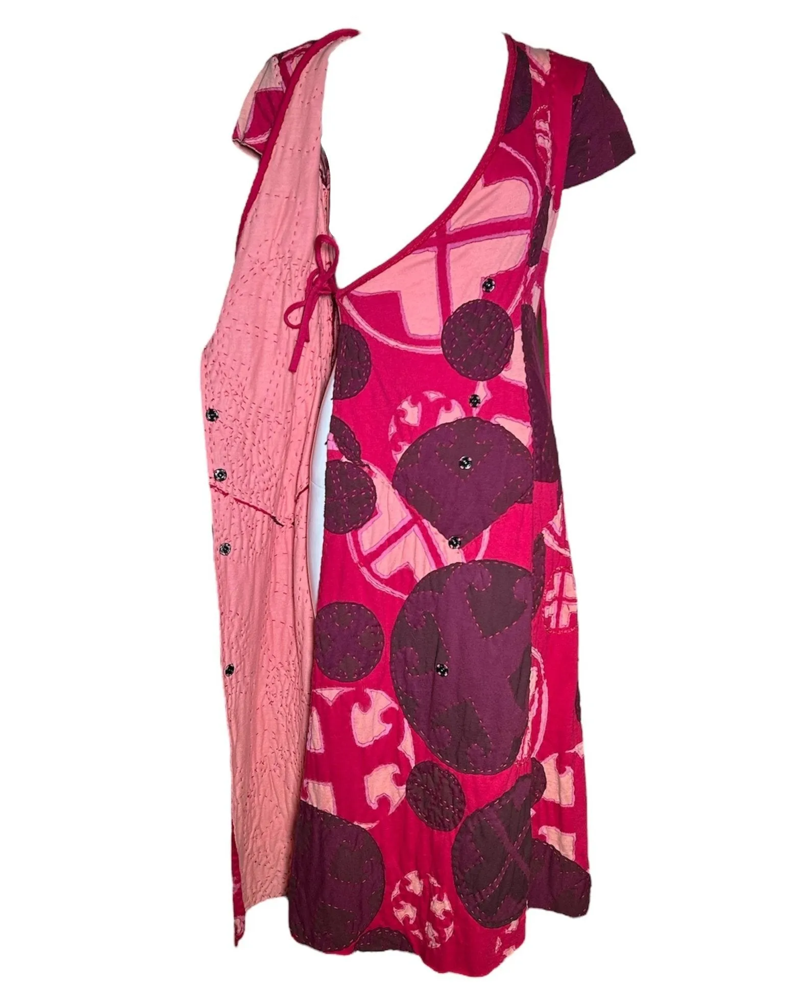 Project Alabama 2000s Magenta Hand Crafted Patchwork Geometric Design Wrap Dress