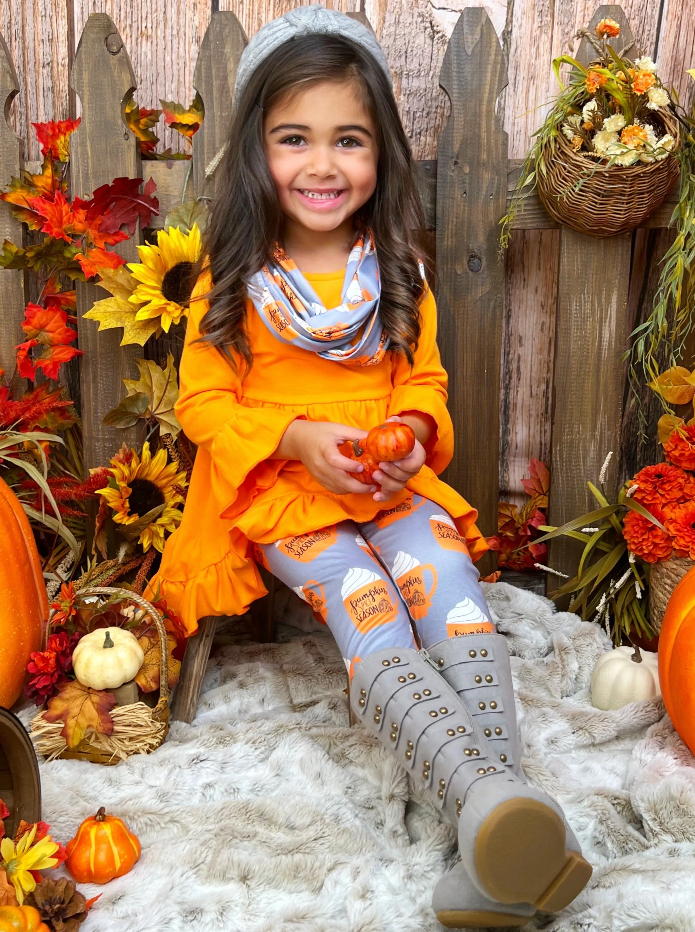 Pumpkin Spice Season Tunic, Scarf and Legging Set