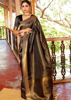 Raven Black Woven Kanjivaram Saree:Limited Edition